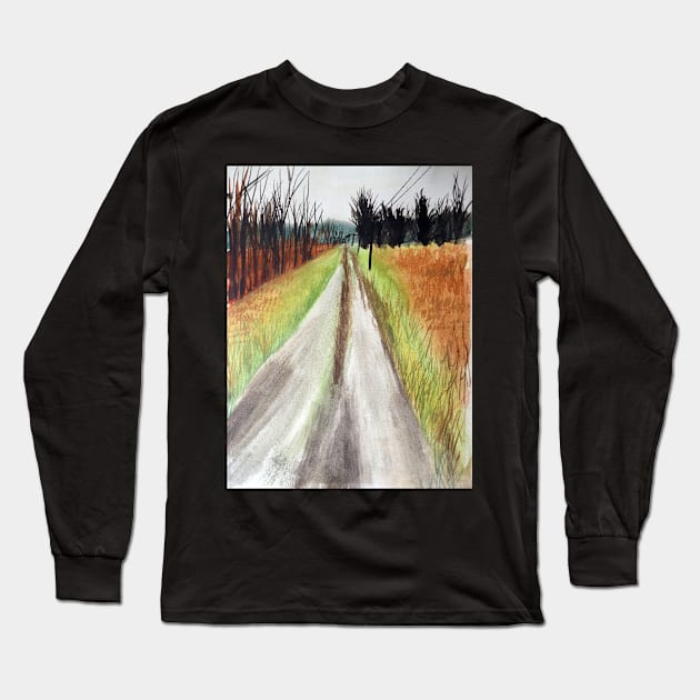 Country Landscape Watercolor Long Sleeve T-Shirt by julyperson